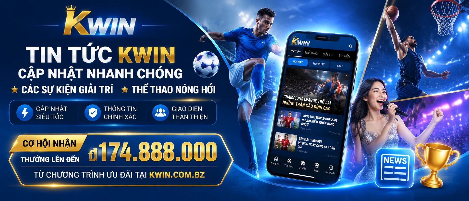 Giao diện tin tức KWIN hiển thị trên điện thoại