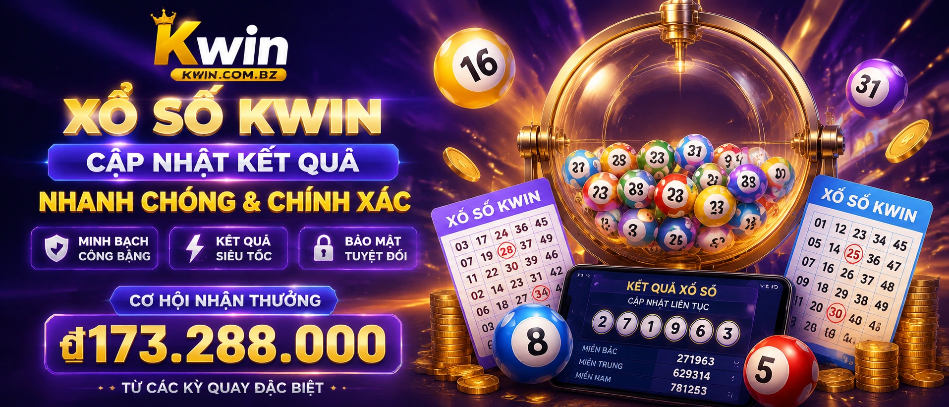Giao diện xổ số mobile tại Kwin
